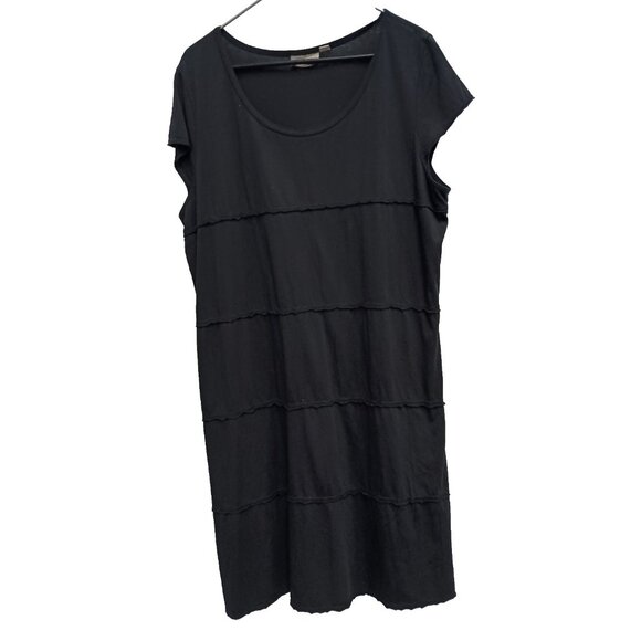 ICantoo Womens T-Shirt Dress Large Black Minimalist Capsule Midi Cap Sleeve - Picture 1 of 9